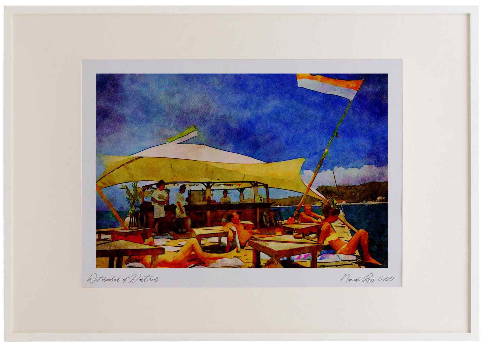 793059 Floating Bar, Boracay, Philippines Watercolour Picture Frame Ltd Ed A3 - Picture 1 of 1