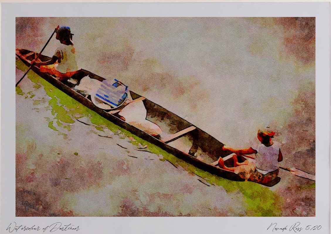 793001 Common Dugout Canoe, Niger River, Nigeria Watercolour Picture Ltd Ed A3 - Afbeelding 1 van 1